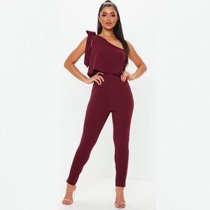 missguided one shoulder bow jumpsuit